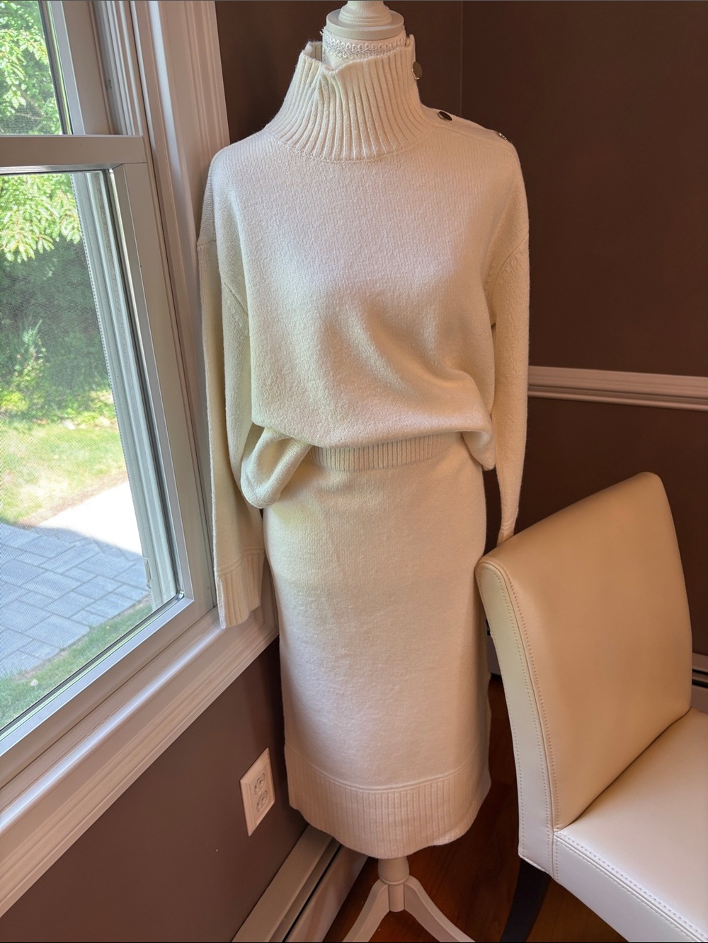 Kate & Mallory Cream Midi Skirt and Sweater Set